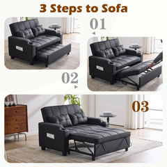 EROMMY 51" Pull Out Sofa Bed, Convertible Sleeper Sofa Couch Bed with USB Ports & Adjustable Backrest & Side Pocket & 2 Pillows, Loveseat Sofa for Living Room, Bedroom, Black