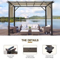 10 Ft. W X 10 Ft. D Outdoor Pergola With Sun Shade Canopy Patio Porch Garden Beach Sun Shade Grill Grape Gazebo