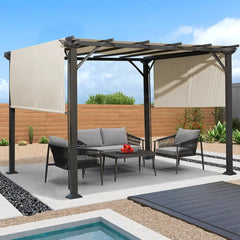 10 Ft. W X 10 Ft. D Outdoor Pergola With Sun Shade Canopy Patio Porch Garden Beach Sun Shade Grill Grape Gazebo