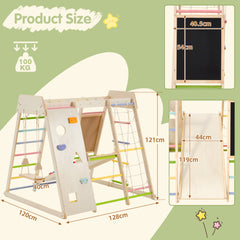 EROMMY Wooden Indoor Jungle Gym for Kids, 9 in 1 Indoor Playground Climbing Toys for Toddlers with Blackboard, Swing, Double-Sided Slide, Monkey Bar, Rope Ladder, Crawing Rock, Climbing Net & Rope