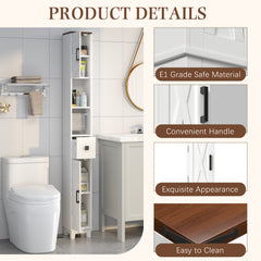 EROMMY Narrow Bathroom Storage Cabinet,71'' Tall Slim Bathroom Cabinet with Adjustable Shelves & Towel Bar, Skinny Freestanding Floor Cabinet for Small Space, Living Room, Shower Room, White
