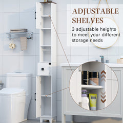 EROMMY Narrow Bathroom Storage Cabinet,71'' Tall Slim Bathroom Cabinet with Adjustable Shelves & Towel Bar, Skinny Freestanding Floor Cabinet for Small Space, Living Room, Shower Room, White