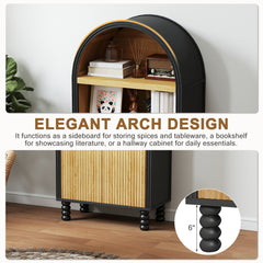 EROMMY 66.7" Arched Cabinet, Kitchen Pantry with Fluted Panel Door, Tall Storage Cabinet Arch Bookcase with Open Display Shelf, Versatile Cupboard for Kitchen, Dining Room, Living Room, Black