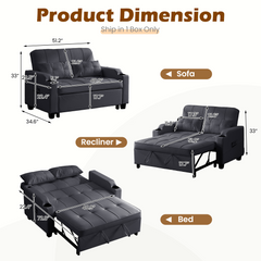 EROMMY 51" Pull Out Sofa Bed, Convertible Sleeper Sofa Couch Bed with USB Ports ＆ Adjustable Backrest ＆ Side Pocket ＆ 2 Pillows, Loveseat Sofa for Living Room, Bedroom, Black