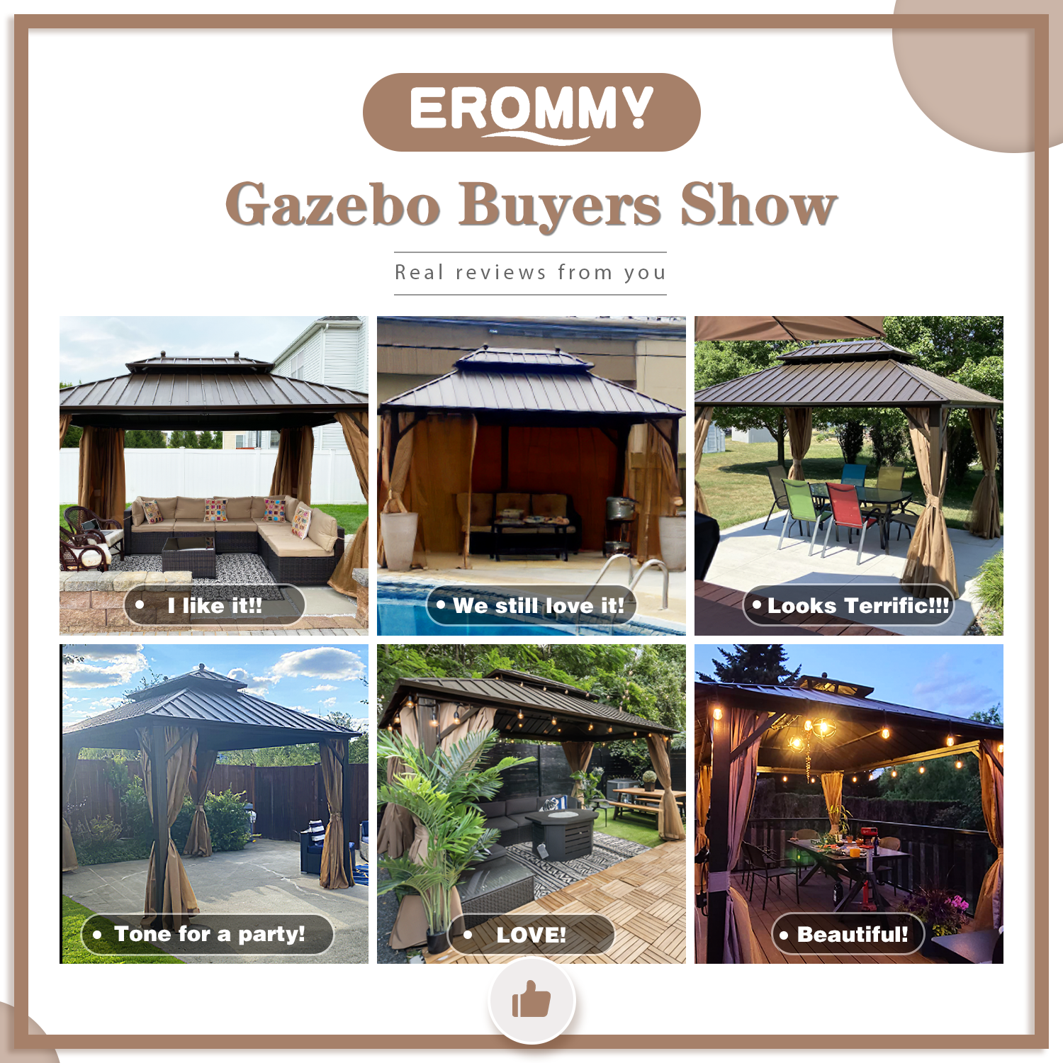 EROMMY 10'x13' Hardtop Gazebo Galvanized Steel Double-Roof Gazebo w/ Netting Curtain - Erommy