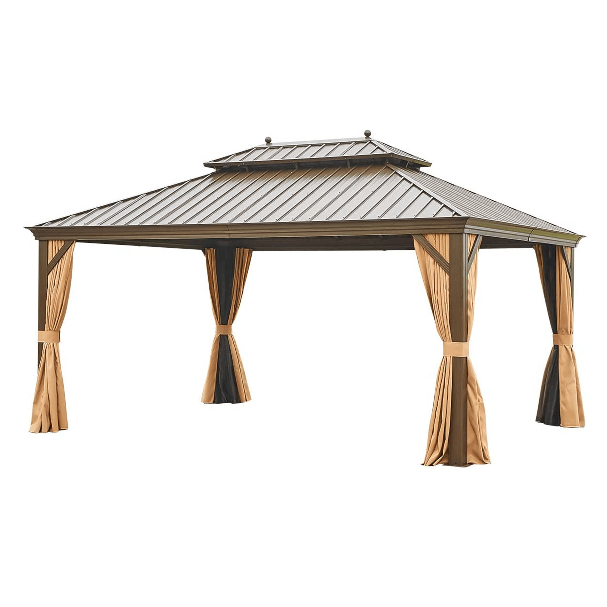 EROMMY 12' x 16' Hardtop Gazebo Galvanized Steel Double-Roof Canopy Outdoor, Aluminum Frame Permanent Metal Pavilion, Netting & Curtains