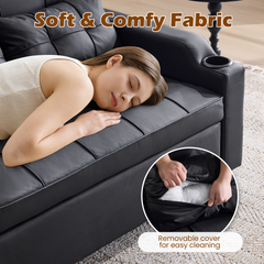EROMMY 51" Pull Out Sofa Bed, Convertible Sleeper Sofa Couch Bed with USB Ports ＆ Adjustable Backrest ＆ Side Pocket ＆ 2 Pillows, Loveseat Sofa for Living Room, Bedroom, Black