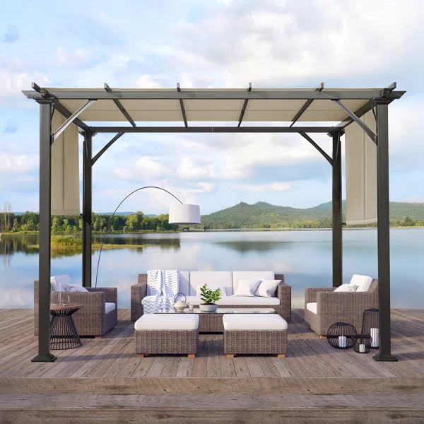 10 Ft. W X 10 Ft. D Outdoor Pergola With Sun Shade Canopy Patio Porch Garden Beach Sun Shade Grill Grape Gazebo