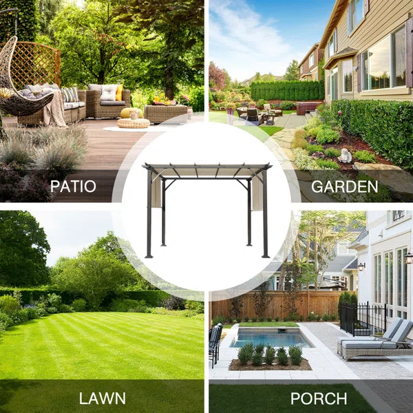 10 Ft. W X 10 Ft. D Outdoor Pergola With Sun Shade Canopy Patio Porch Garden Beach Sun Shade Grill Grape Gazebo