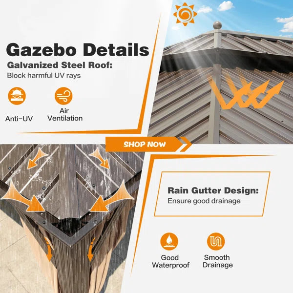 20 Ft. W x 14 Ft. D Aluminum Galvanized Steel Patio Gazebo, PRO Premium Gazebo