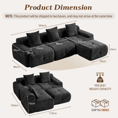 EROMMY 104'' Modular Sectional Boneless Couch, L Shaped Corner Sofa with Deep Seat＆Wide Armrest Design, Cloud Couch for Living Room, Bedroom, No Assembly Required , Black