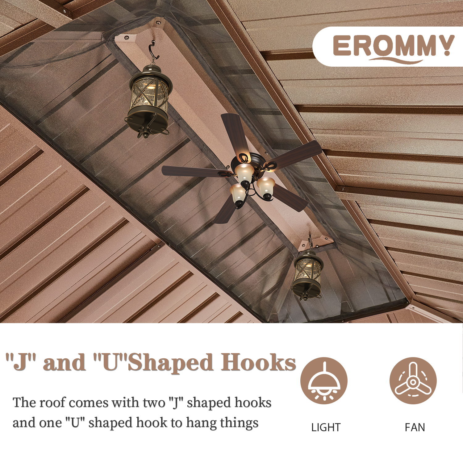 EROMMY 10'x13' Hardtop Gazebo Galvanized Steel Double-Roof Gazebo w/ Netting Curtain - Erommy
