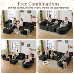 EROMMY 132 Inch Modular Sectional Sofa, Boneless U-Shaped Couch with Memory Foam Seating, Black
