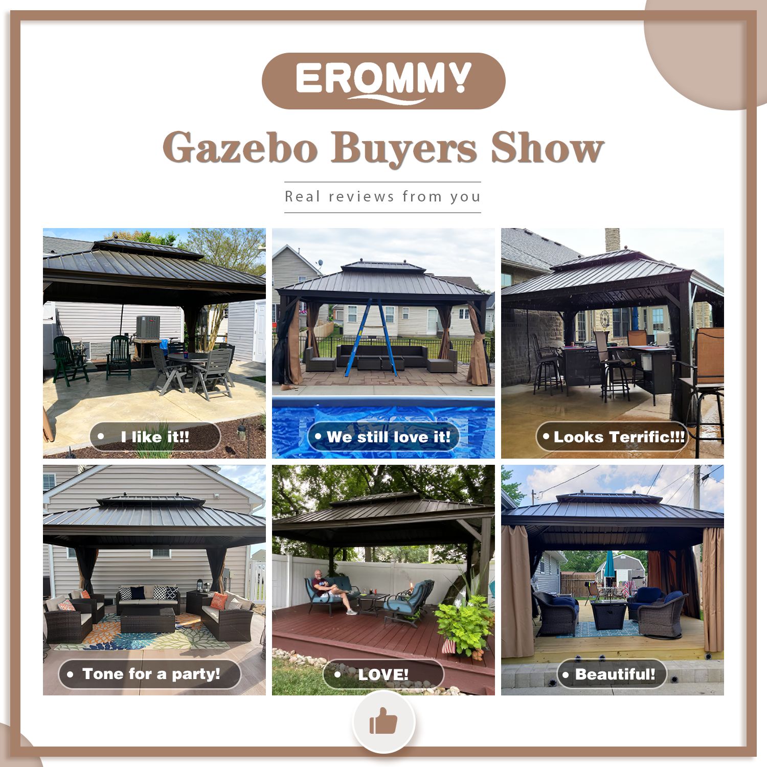 EROMMY 12'x16' Hardtop Gazebo Galvanized Steel Double-Roof Pergola w/ Netting Curtain - Erommy