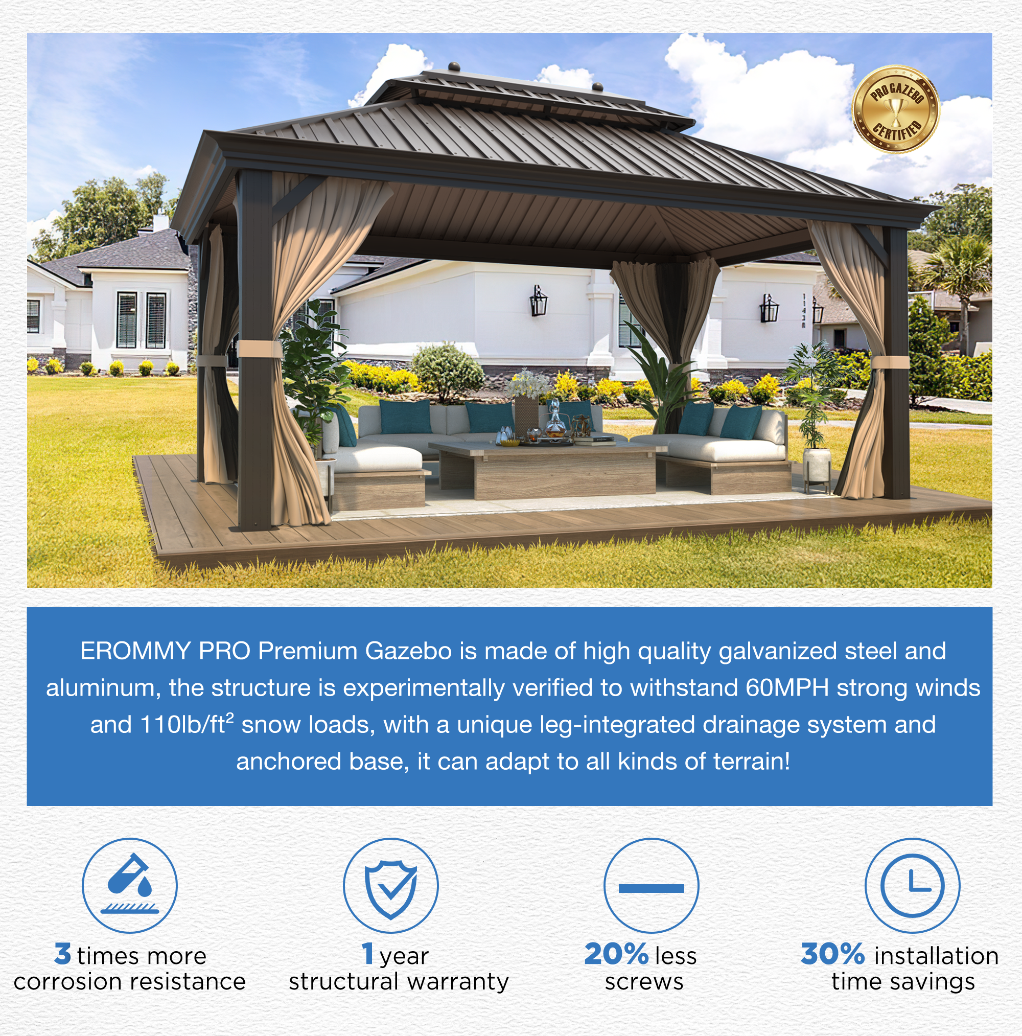 EROMMY 10X13 Small Gazebo with Netting for Backyard
