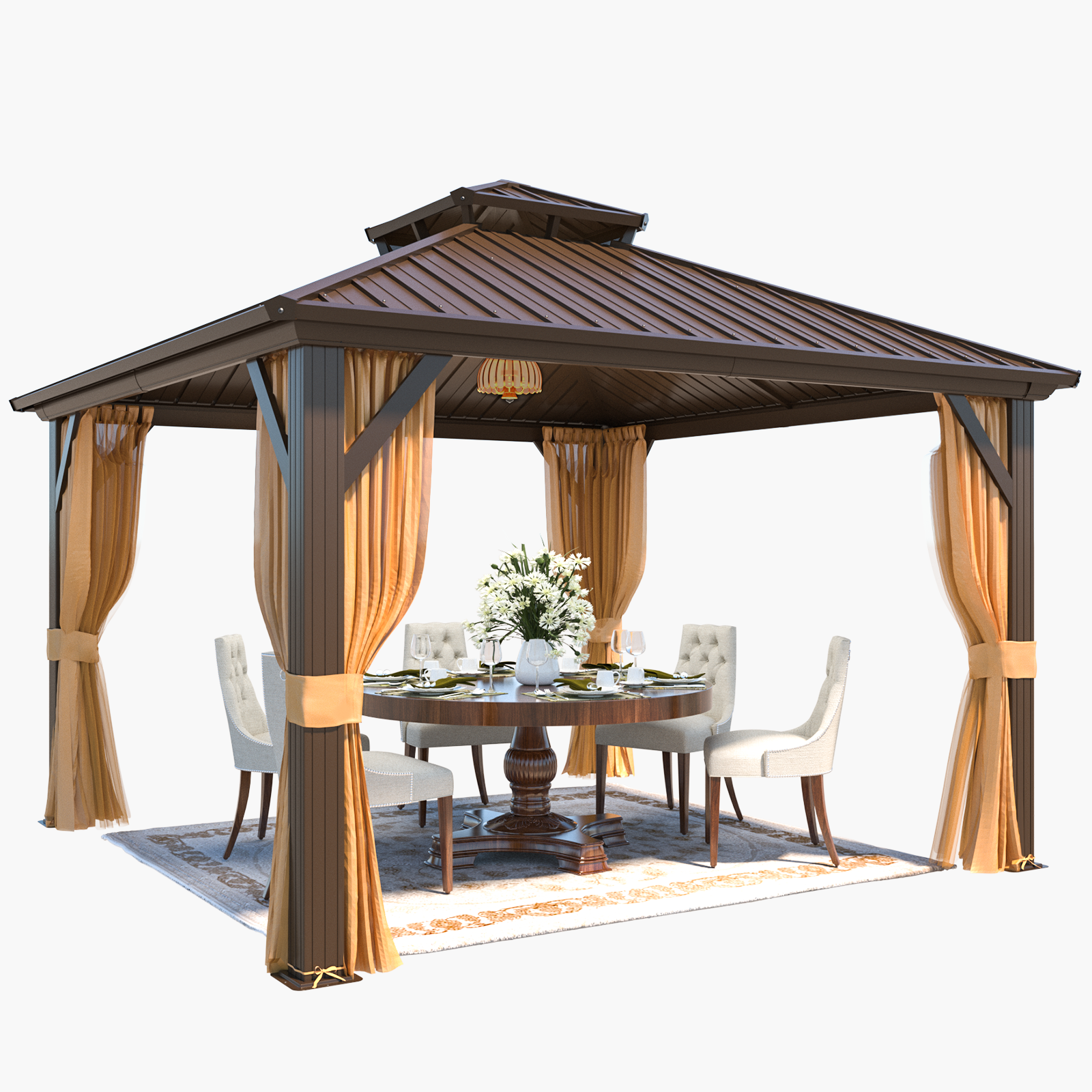 EROMMY 12X12 Hardtop Grill Gazebo with Netting for Outdoor